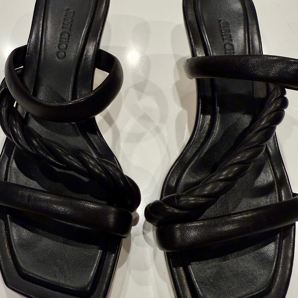 Jimmy Choo Elegant Black Braided Kitten Heal Sandals